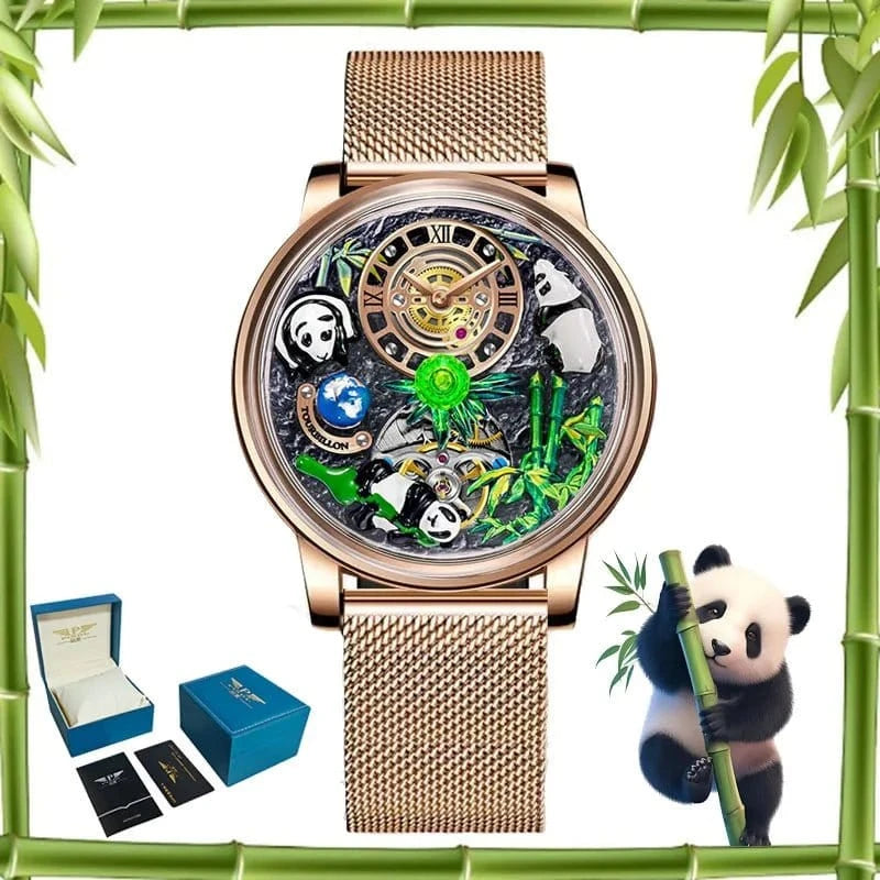 2025 New Panda Series Men’s Mechanical Watch – National Treasure Symbol, Rotating Crystal Ball, 45.5MM Luxury Wristwatch - FastZen