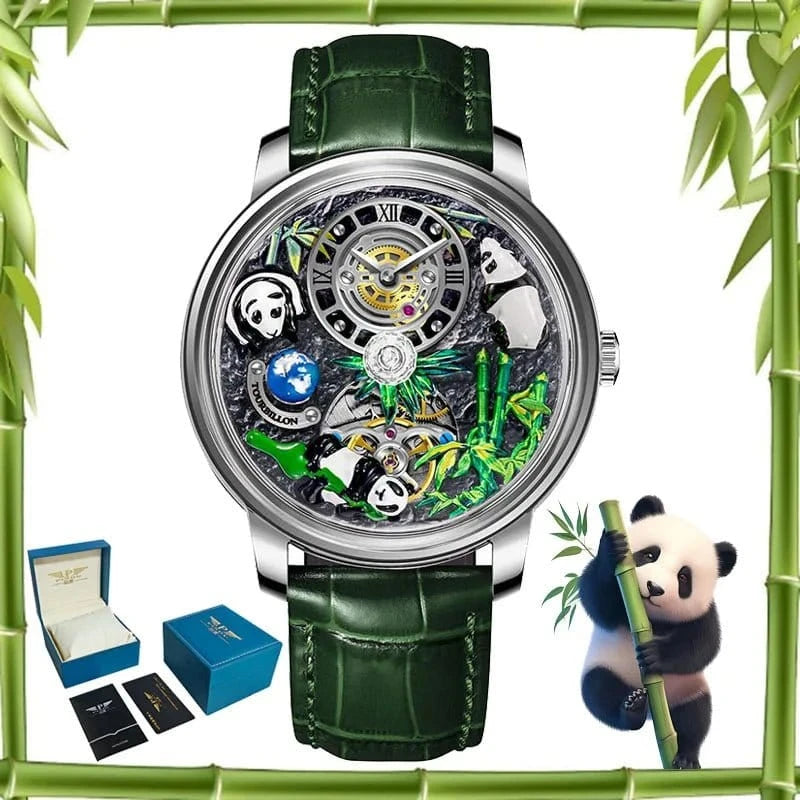2025 New Panda Series Men’s Mechanical Watch – National Treasure Symbol, Rotating Crystal Ball, 45.5MM Luxury Wristwatch - FastZen