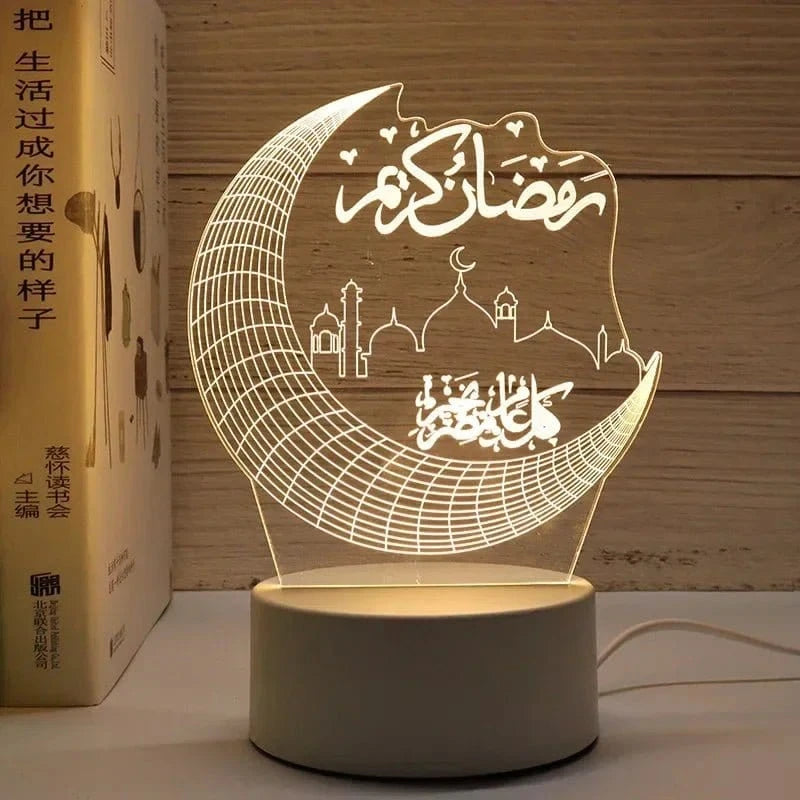 3D Acrylic LED Night Light – Islamic Ramadan Festival USB Lamp, Eid Mubarak Home & Bedroom Decor - FastZen