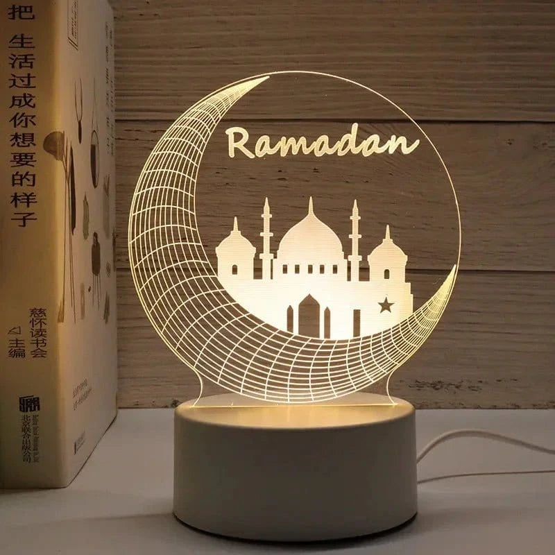 3D Acrylic LED Night Light – Islamic Ramadan Festival USB Lamp, Eid Mubarak Home & Bedroom Decor - FastZen