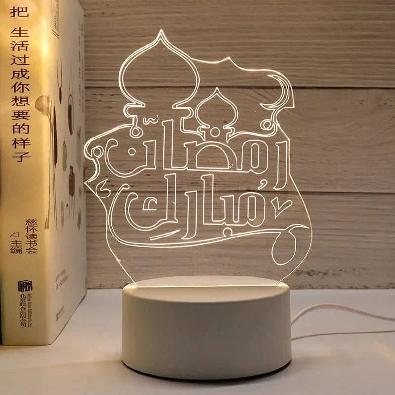 3D Acrylic LED Night Light – Islamic Ramadan Festival USB Lamp, Eid Mubarak Home & Bedroom Decor - FastZen