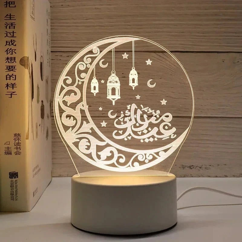3D Acrylic LED Night Light – Islamic Ramadan Festival USB Lamp, Eid Mubarak Home & Bedroom Decor - FastZen