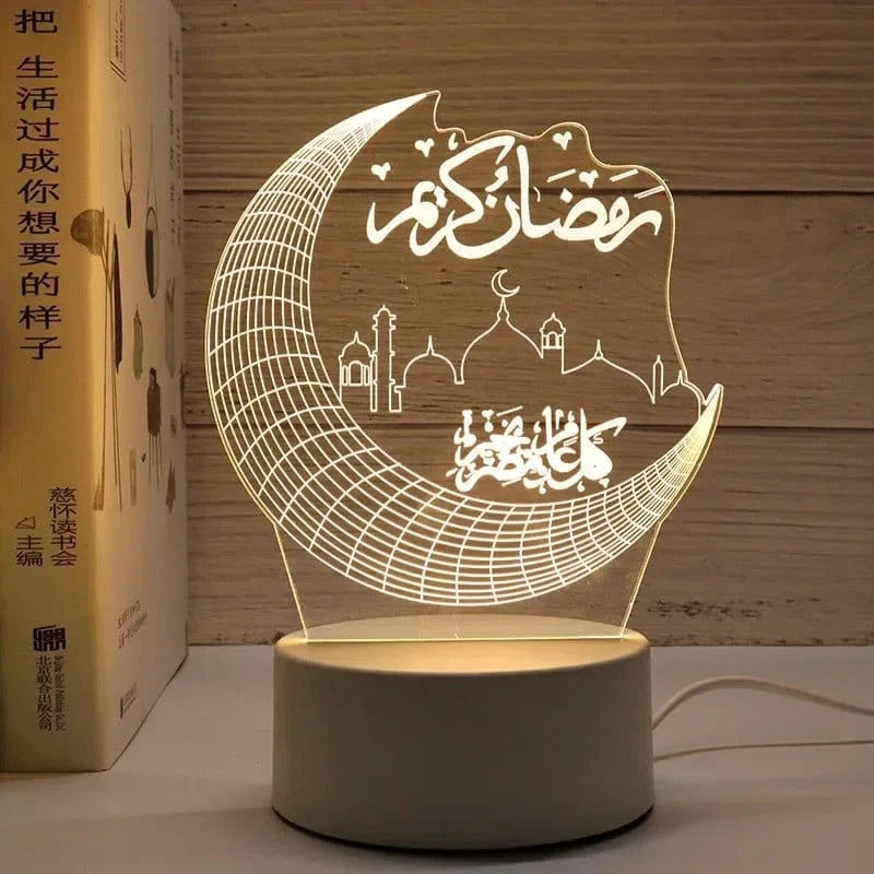 3D Acrylic LED Night Light – Islamic Ramadan Festival USB Lamp, Eid Mubarak Home & Bedroom Decor - FastZen