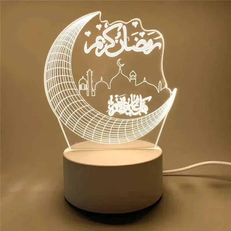 3D Acrylic LED Night Light – Islamic Ramadan Festival USB Lamp, Eid Mubarak Home & Bedroom Decor - FastZen