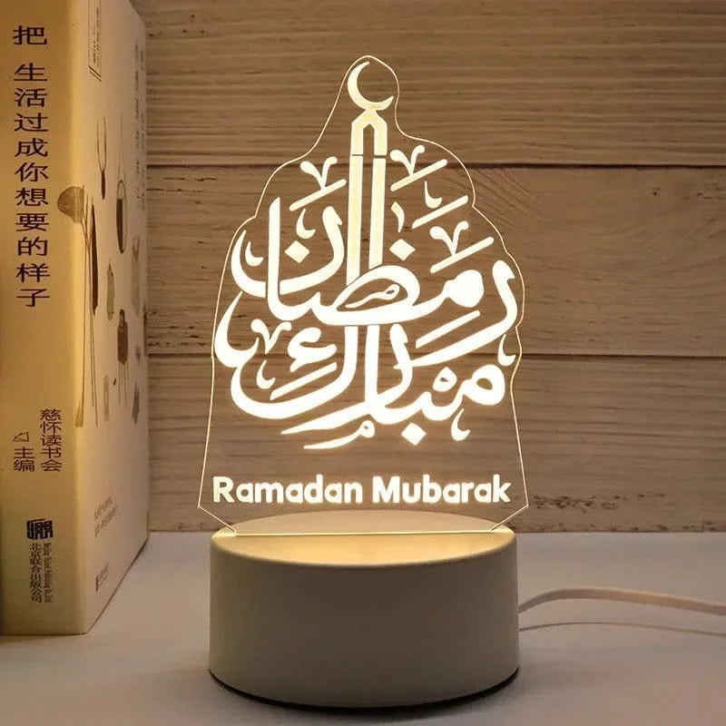 3D Acrylic LED Night Light – Islamic Ramadan Festival USB Lamp, Eid Mubarak Home & Bedroom Decor - FastZen