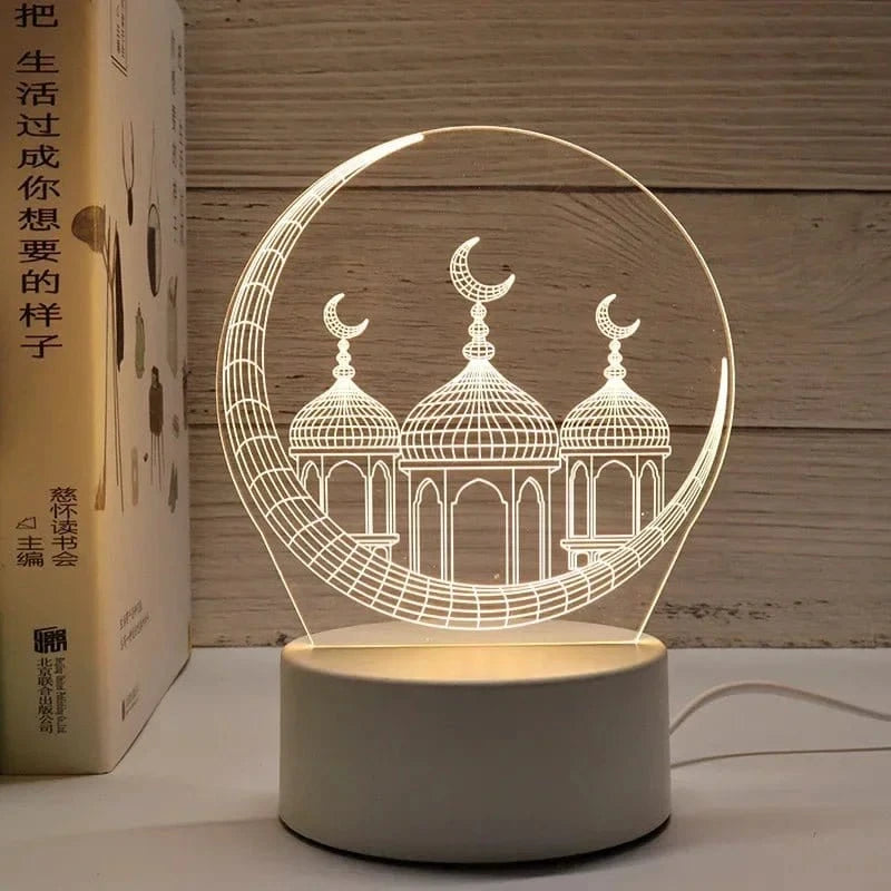 3D Acrylic LED Night Light – Islamic Ramadan Festival USB Lamp, Eid Mubarak Home & Bedroom Decor - FastZen