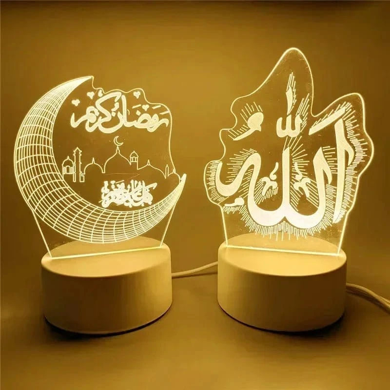 3D Acrylic LED Night Light – Islamic Ramadan Festival USB Lamp, Eid Mubarak Home & Bedroom Decor - FastZen