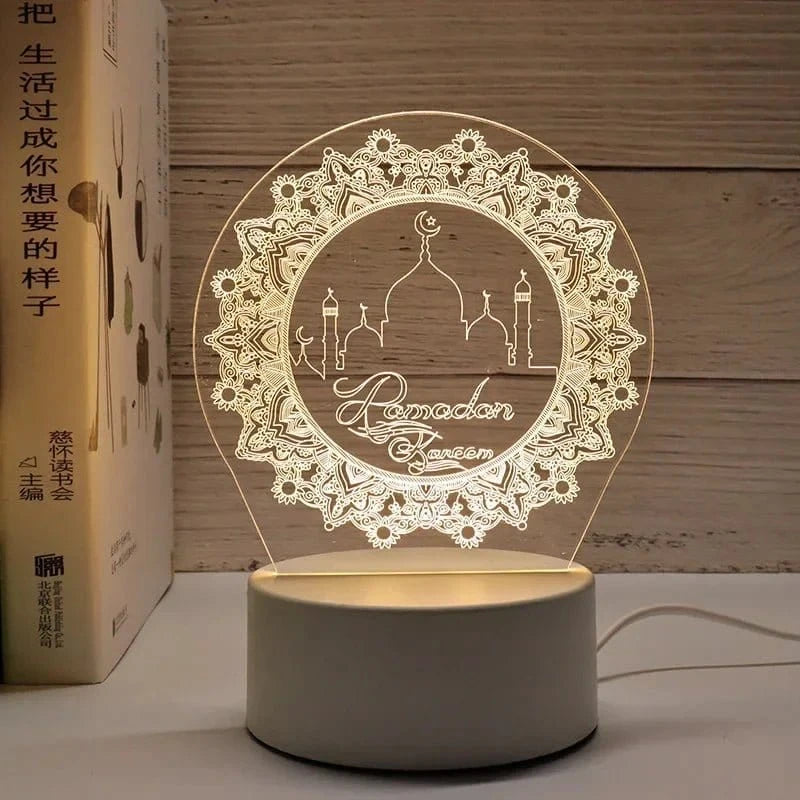3D Acrylic LED Night Light – Islamic Ramadan Festival USB Lamp, Eid Mubarak Home & Bedroom Decor - FastZen