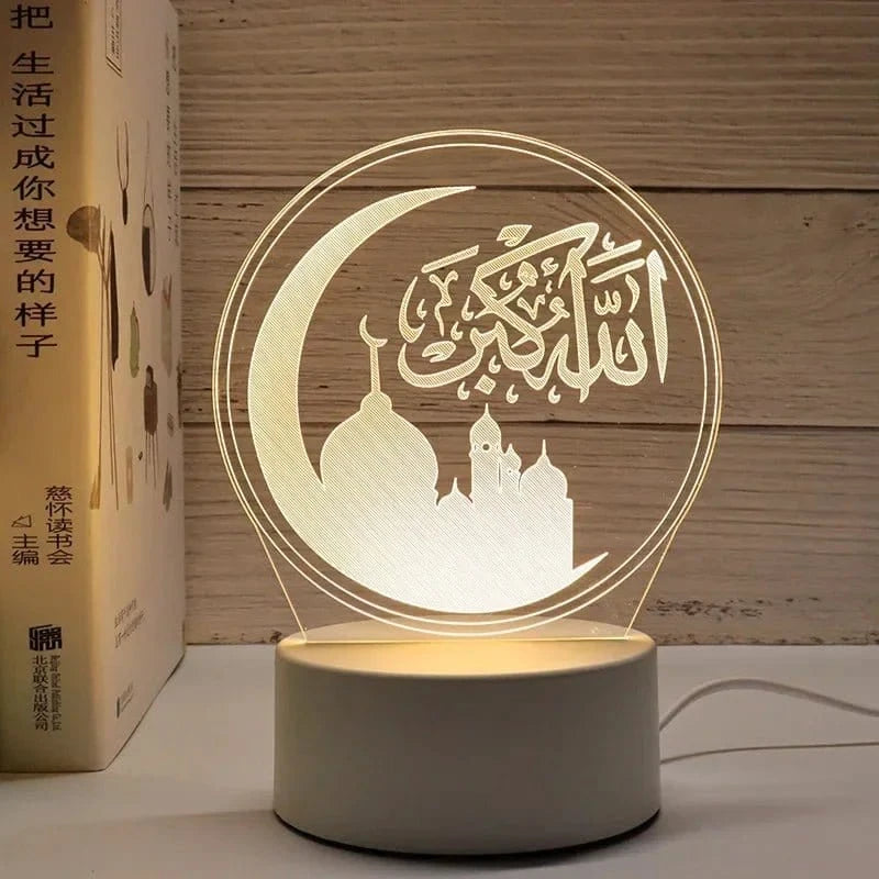 3D Acrylic LED Night Light – Islamic Ramadan Festival USB Lamp, Eid Mubarak Home & Bedroom Decor - FastZen
