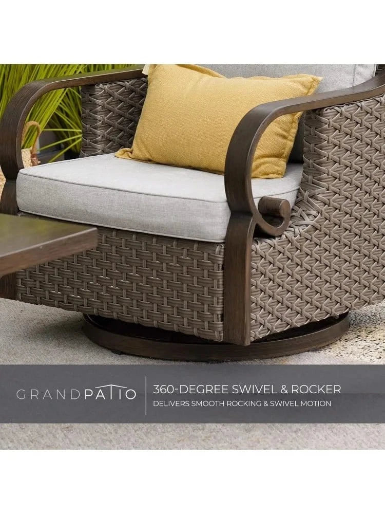 4 - Piece Outdoor Patio Furniture Set – Wicker Rocking & Swivel Chairs with Cushions and Coffee Table - FastZen