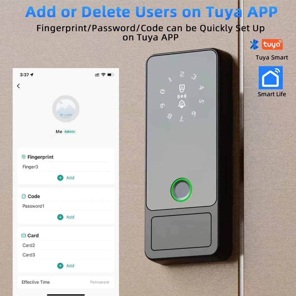 G18 Tuya Bluetooth Smart Door Lock – Fingerprint, APP, IC Card & Password Unlock for Steel/Wooden Doors