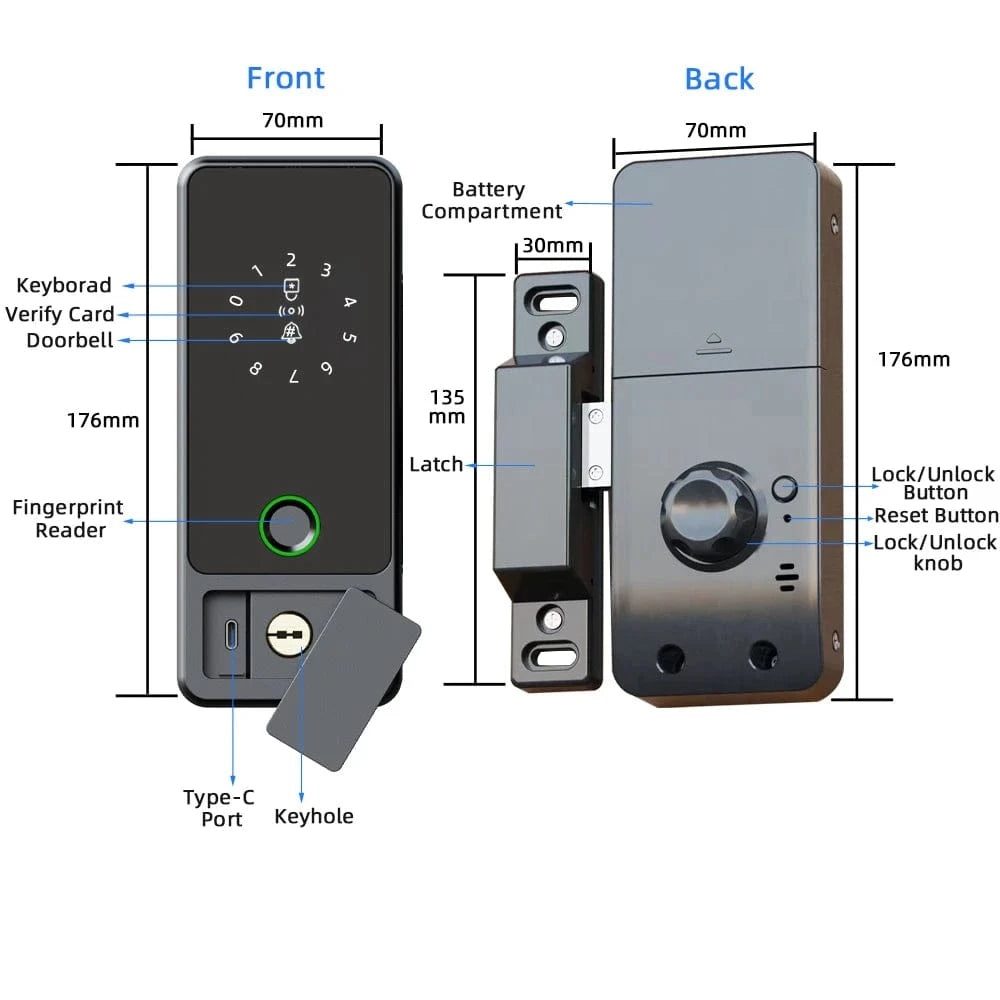 G18 Tuya Bluetooth Smart Door Lock – Fingerprint, APP, IC Card & Password Unlock for Steel/Wooden Doors