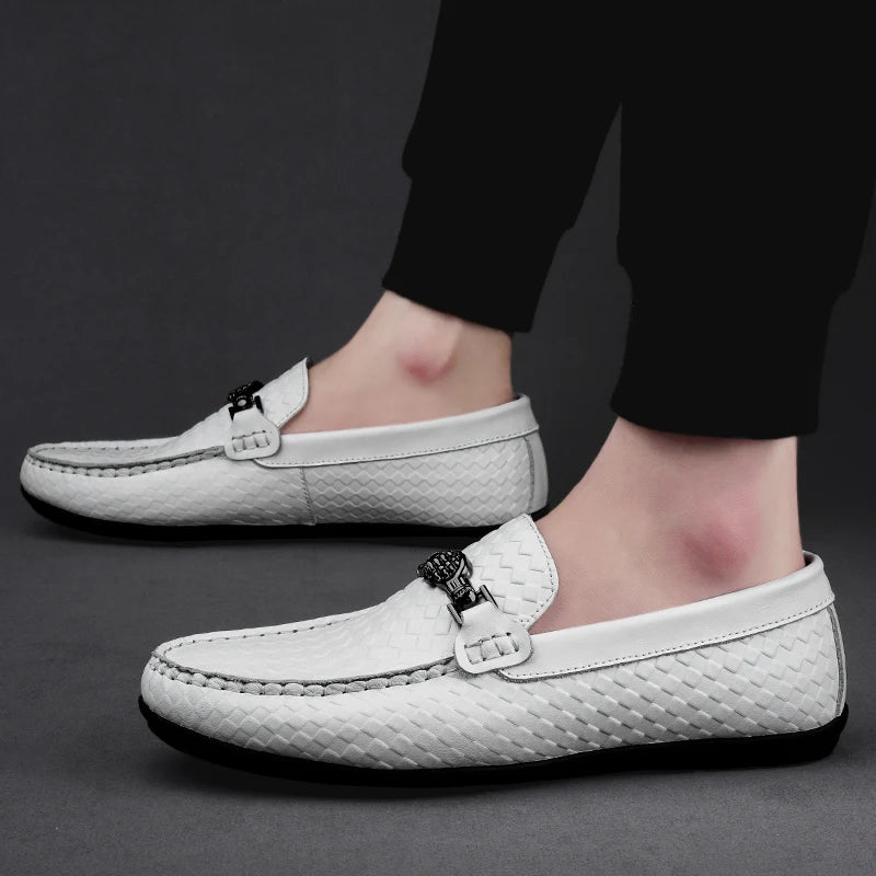 Herren Sommer Mokassins aus echtem Leder – Atmungsaktive Slip-On-Fahrschuhe