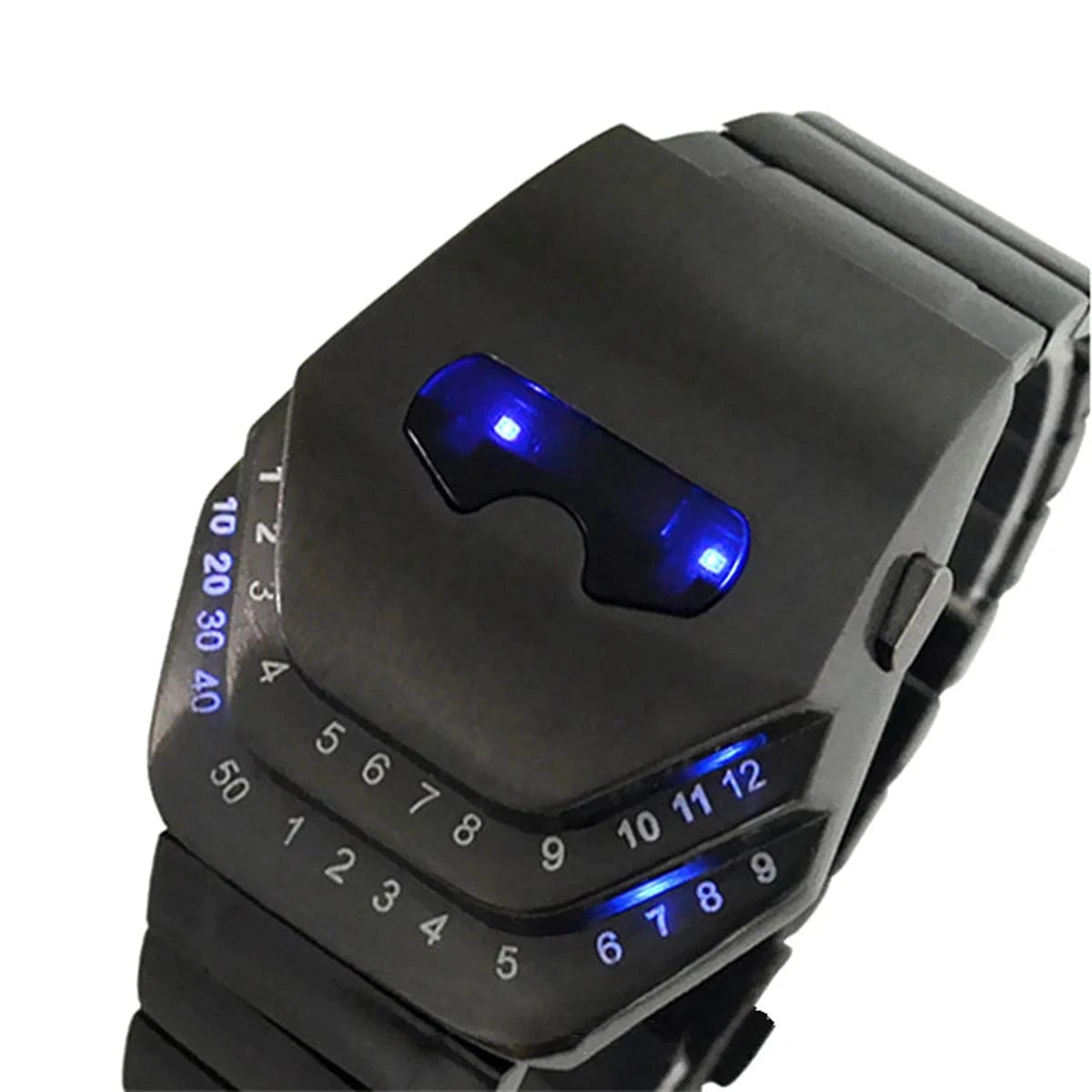 Fashion Mens Stainless Steel Snake Head Blue LED Wrist Watch Gift Cool - LED Binary Watch