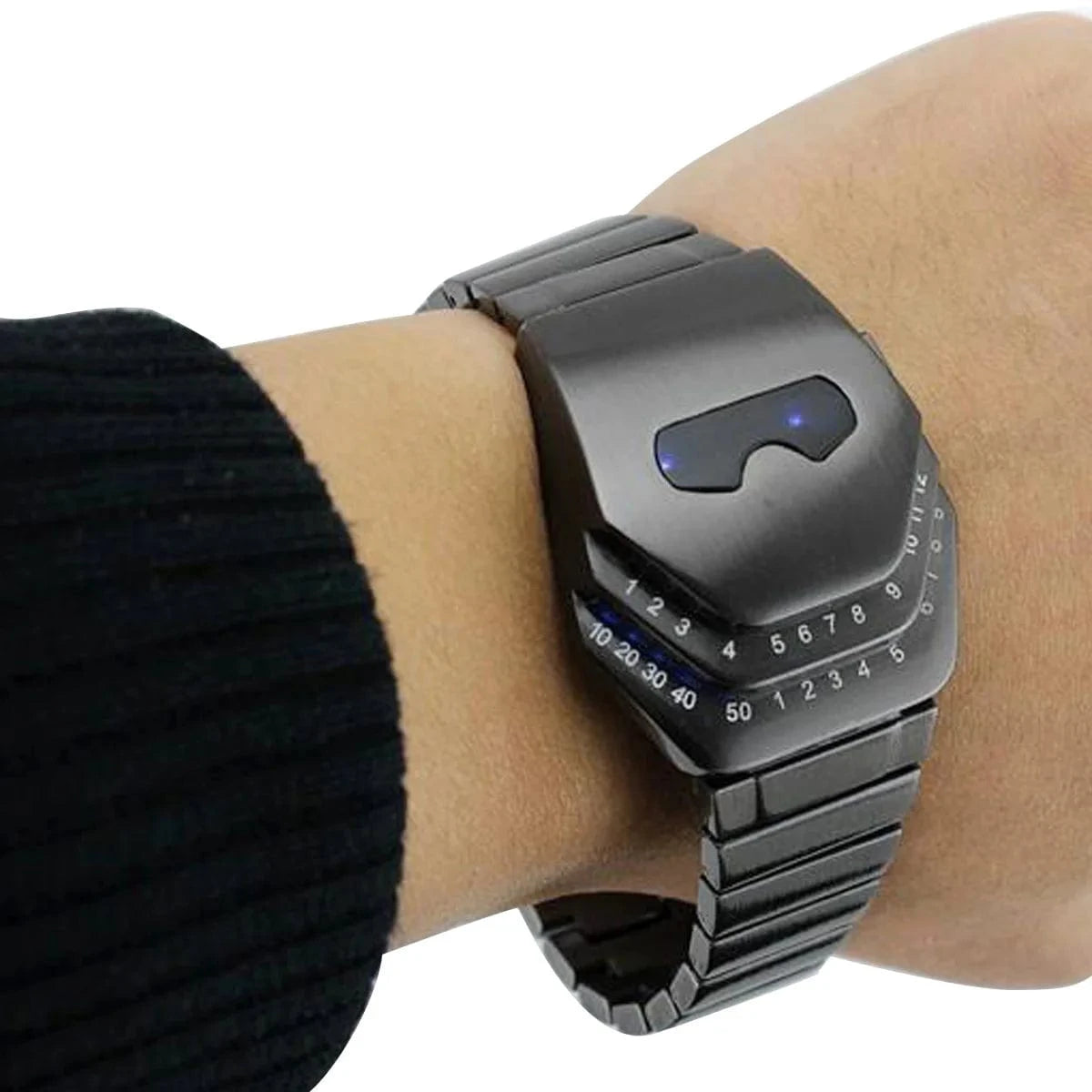 Fashion Mens Stainless Steel Snake Head Blue LED Wrist Watch Gift Cool - LED Binary Watch