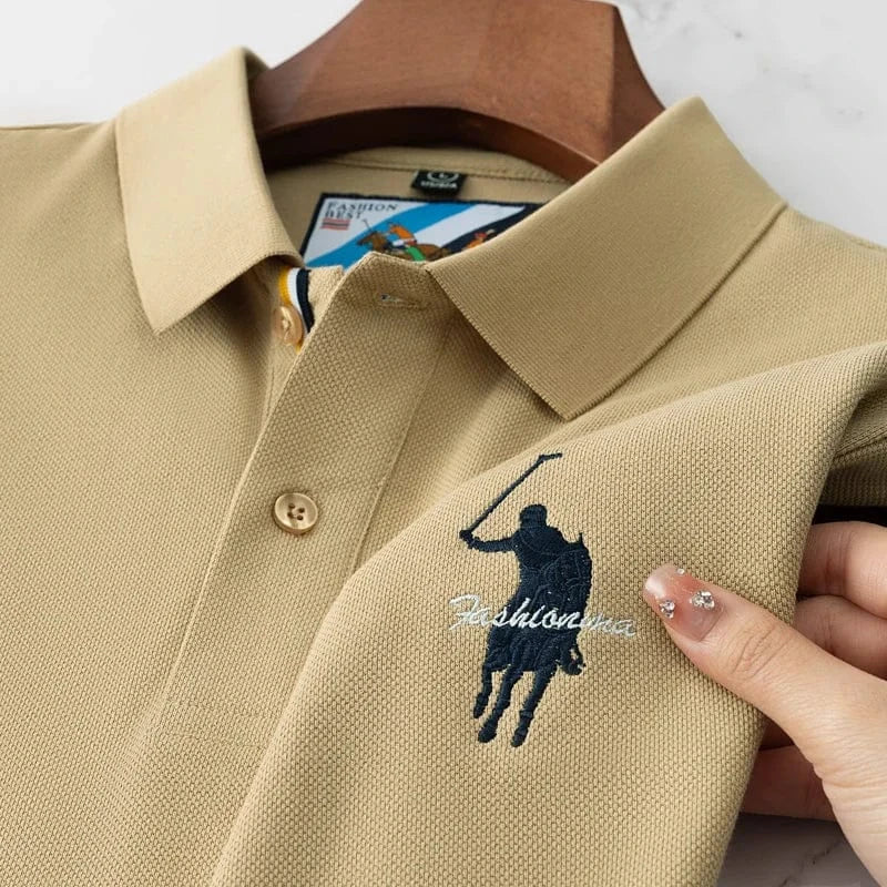 Luxury Embroidery Men’s Polo Shirt – 100% Cotton Short-Sleeve Lapel Top | Summer Thin, Breathable Brand Clothing in Black & Navy Blue