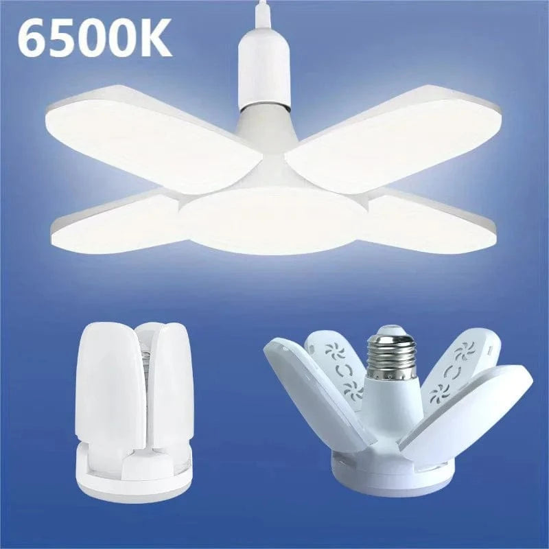 E27 28W Foldable LED Fan Bulb – 40 Beads, 6500K Daylight, Adjustable Deformation Ceiling Light for Home