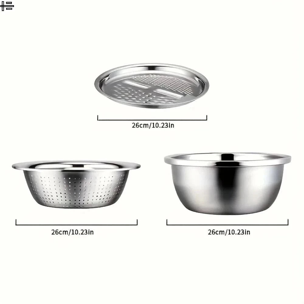 Ensemble 3 Pièces Inox Multifonction – Passoire, Saladier & Panier pour Laver