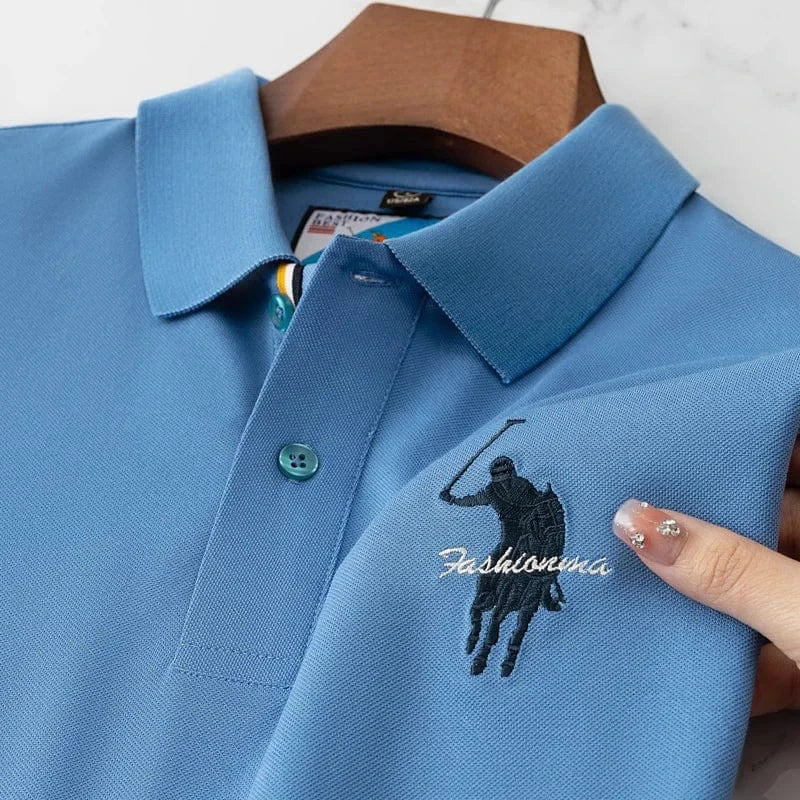 Luxury Embroidery Men’s Polo Shirt – 100% Cotton Short-Sleeve Lapel Top | Summer Thin, Breathable Brand Clothing in Black & Navy Blue