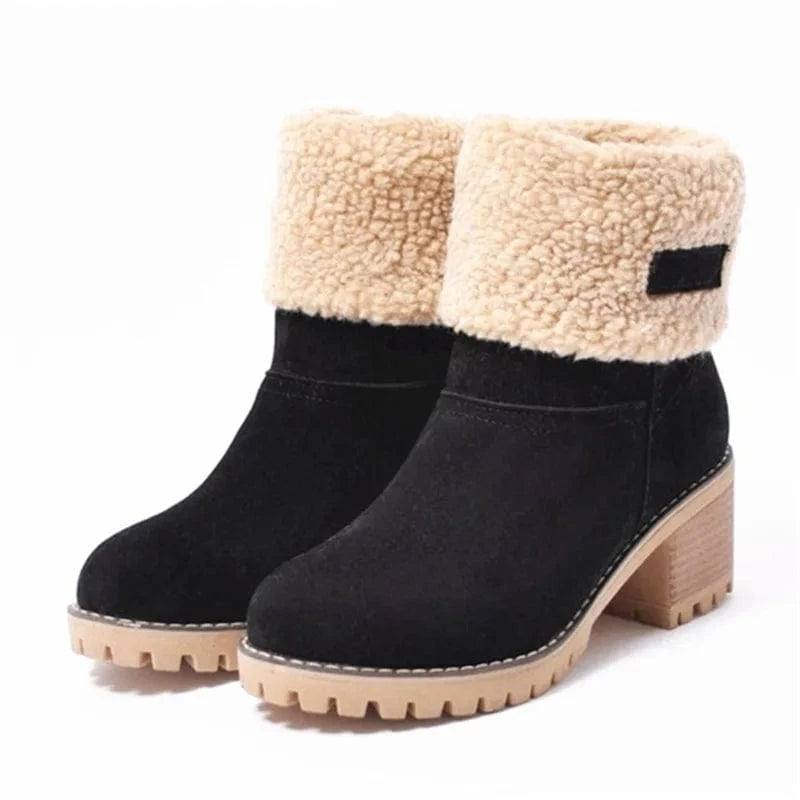 Women's Winter Fur Snow Ankle Boots – Warm Plush High Heel Boots for Cold Weather
