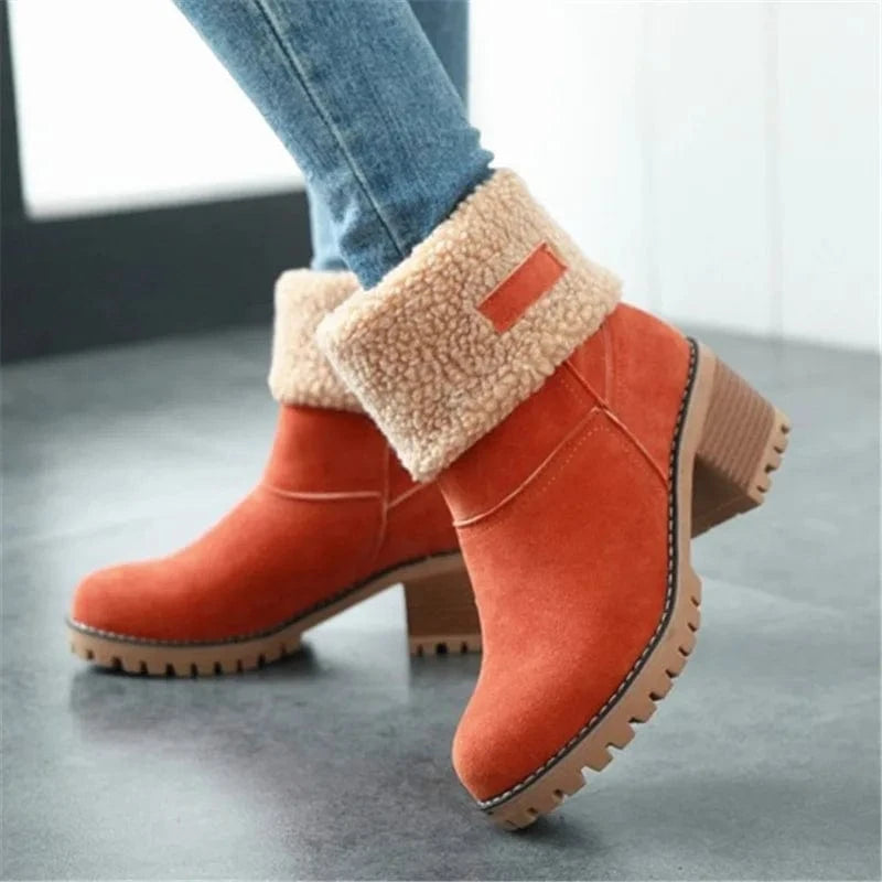 Women's Winter Fur Snow Ankle Boots – Warm Plush High Heel Boots for Cold Weather