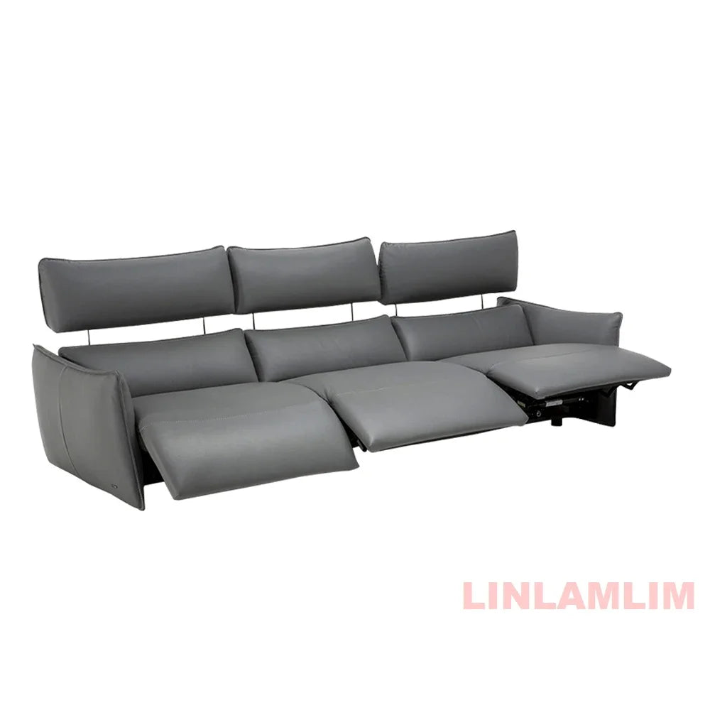 QY Ecksofa mit zwei Motoren, elektrischer Relaxfunktion, echtem Leder und verstellbaren Kopfstützen, L-förmige Eckcouch mit Chaiselongue