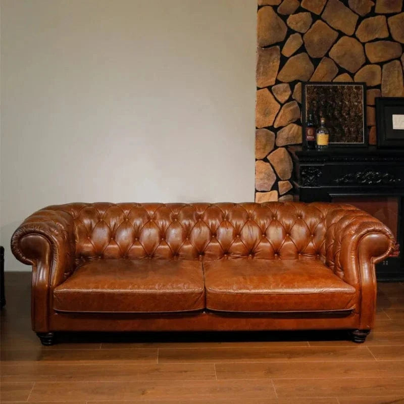 Classic Pull-Up Oil Wax Leather Sofa - Luxury Sofa for Villa Living Rooms, Whiskey Lounges & Cigar Bars