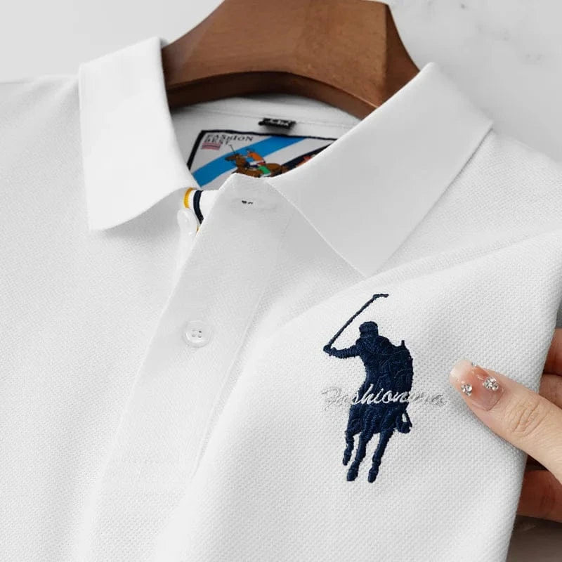 Luxury Embroidery Men’s Polo Shirt – 100% Cotton Short-Sleeve Lapel Top | Summer Thin, Breathable Brand Clothing in Black & Navy Blue