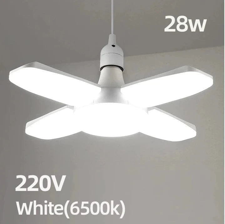 E27 28W Foldable LED Fan Bulb – 40 Beads, 6500K Daylight, Adjustable Deformation Ceiling Light for Home