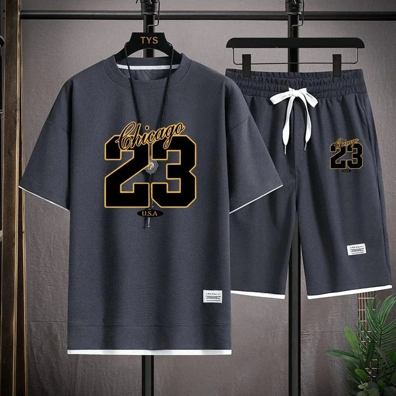 Men's Summer Korean Fashion Sportswear Set – Printed T-Shirt