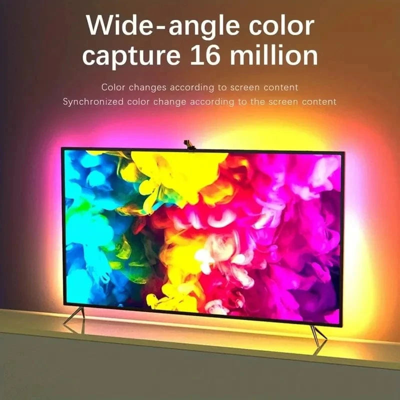 RGBIC LED TV Backlight Strip with Camera – Smart Ambient Lighting for 55–75” TVs
