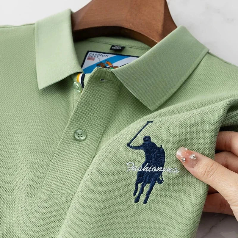 Luxury Embroidery Men’s Polo Shirt – 100% Cotton Short-Sleeve Lapel Top | Summer Thin, Breathable Brand Clothing in Black & Navy Blue