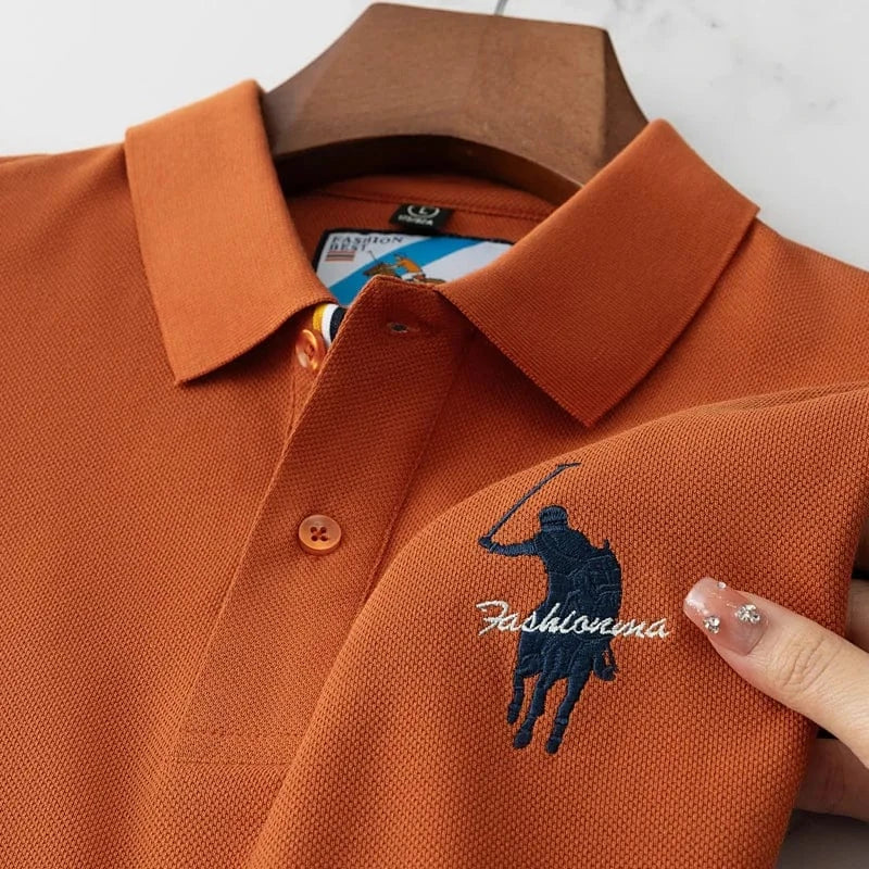 Luxury Embroidery Men’s Polo Shirt – 100% Cotton Short-Sleeve Lapel Top | Summer Thin, Breathable Brand Clothing in Black & Navy Blue