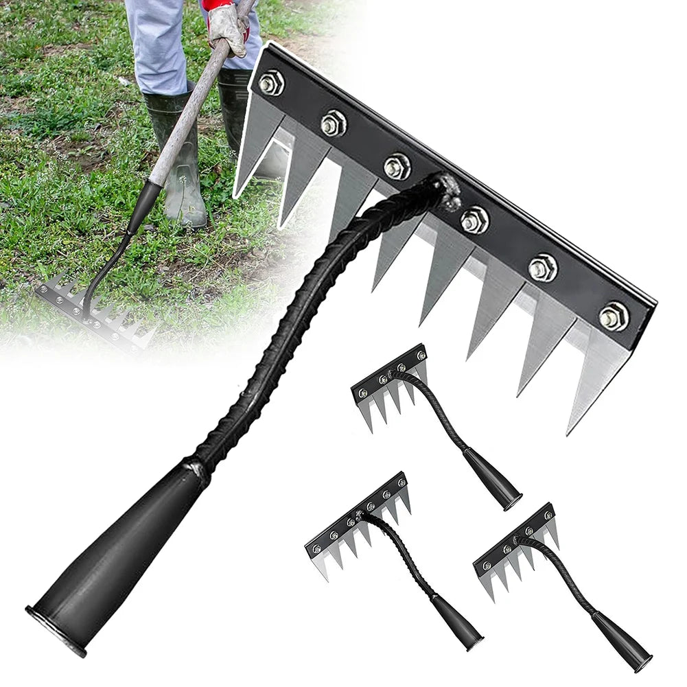Râteau de désherbage de jardin à 5/6/7/8 dents, râteau amovible en acier au carbone, houe de sol, râteau en paille agricole, outils de désherbage multi-usages