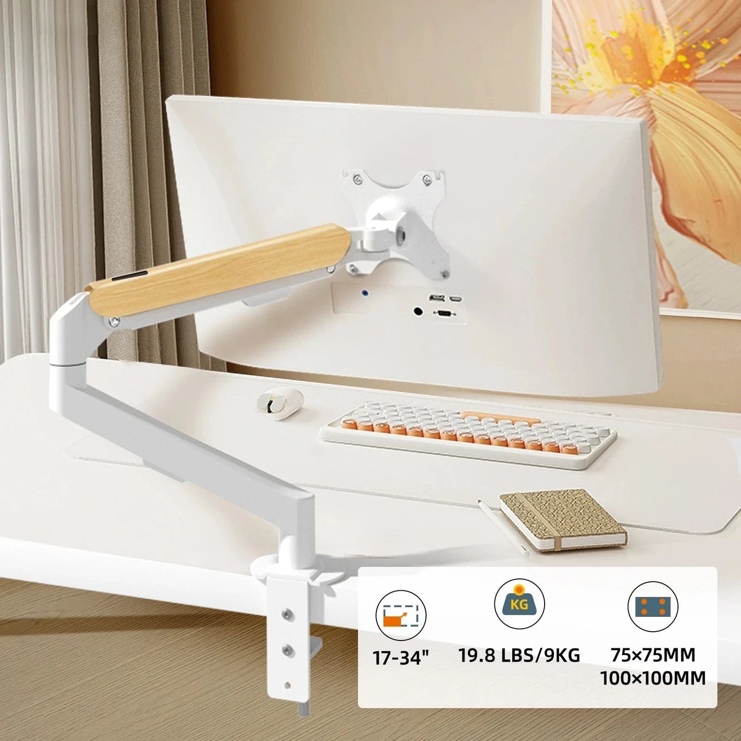 M5 Gas Spring Monitor Arm – Full Motion Desk Mount for LCD/LED Screens, Adjustable Stand Bracket