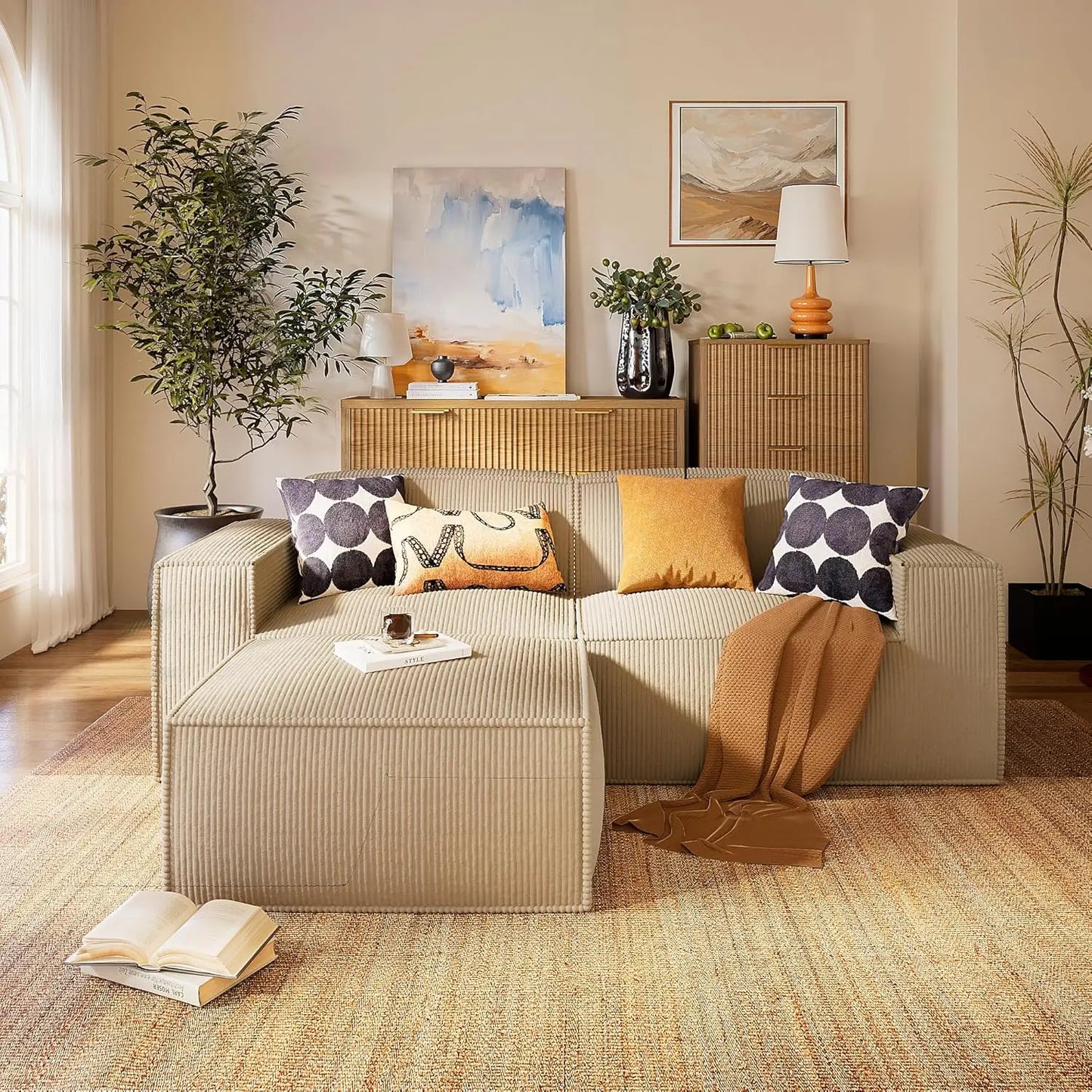 Modulares Sektionssofa, 111" L-förmiges Modulares Sektionssofa mit tiefer Sitzfläche, frei kombinierbares Sektionswolkensofa für