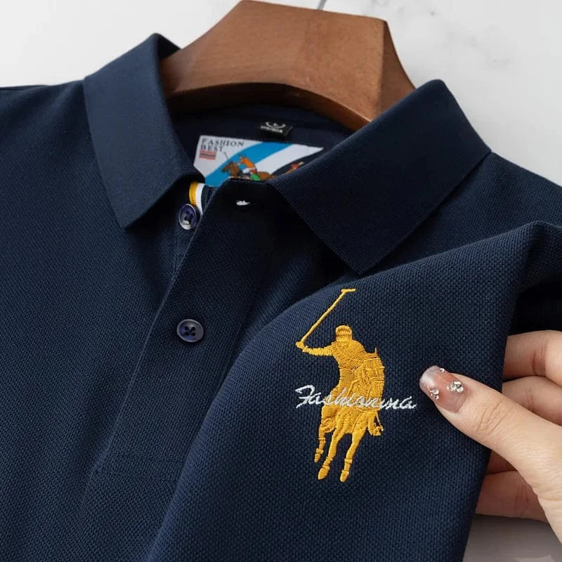 Luxury Embroidery Men’s Polo Shirt – 100% Cotton Short-Sleeve Lapel Top | Summer Thin, Breathable Brand Clothing in Black & Navy Blue