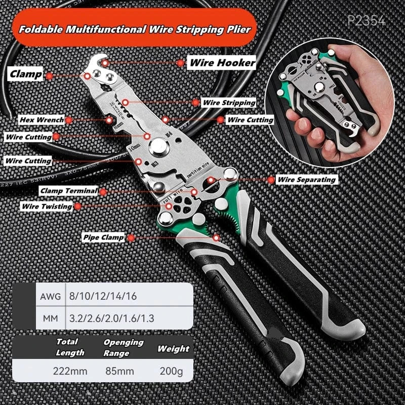 Multifunctional Wire Stripper & Electrical Test Pen – Foldable Cable Cutter & Crimper Tool