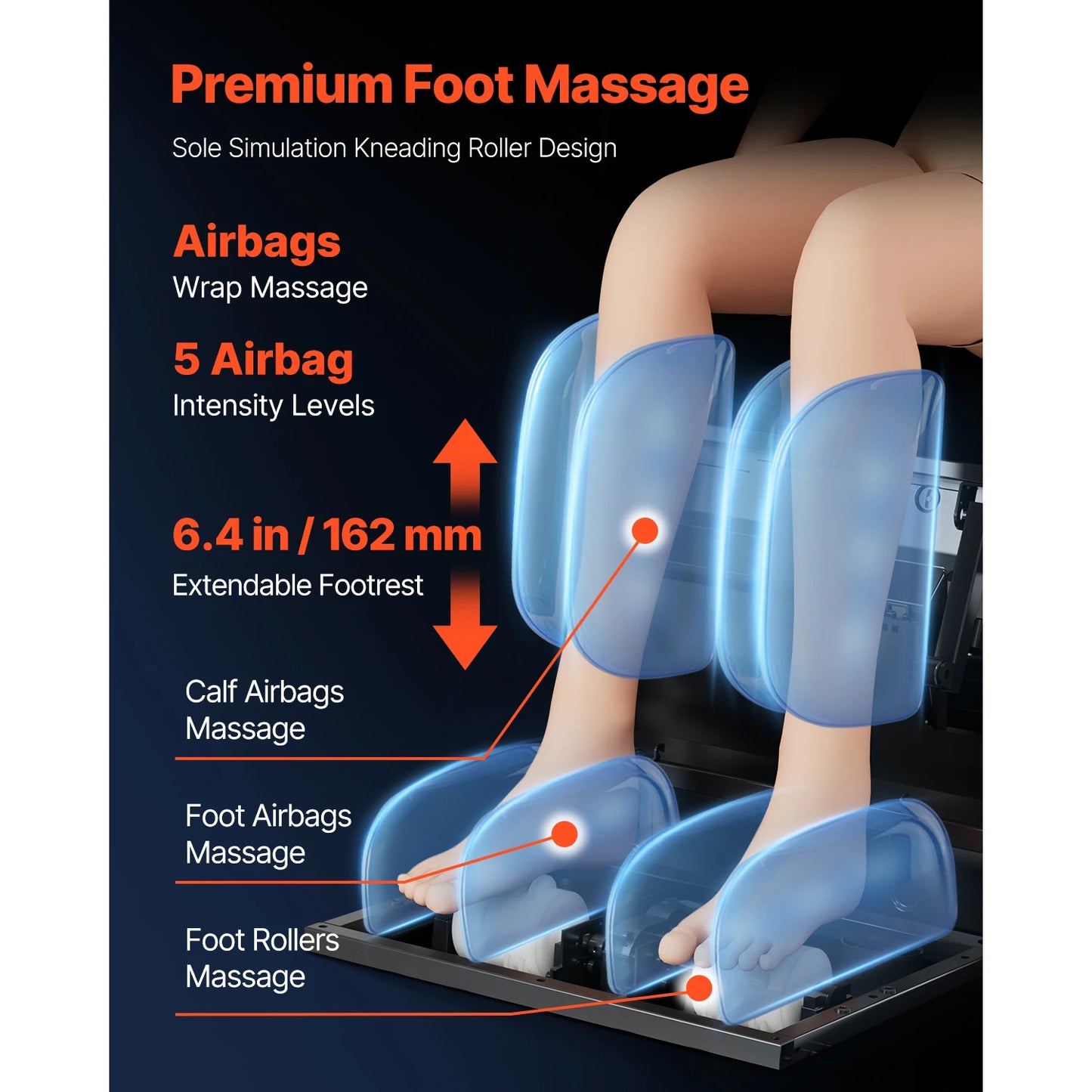 SucceBuy Massagesessel 4D Ganzkörper-Schwerelosigkeitssessel mit SL-Schiene, Dehnungsfunktion, KI-Sprachsteuerung, Heizung, Fußrollen und einziehbarer Fußstütze