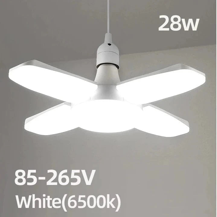 E27 28W Foldable LED Fan Bulb – 40 Beads, 6500K Daylight, Adjustable Deformation Ceiling Light for Home