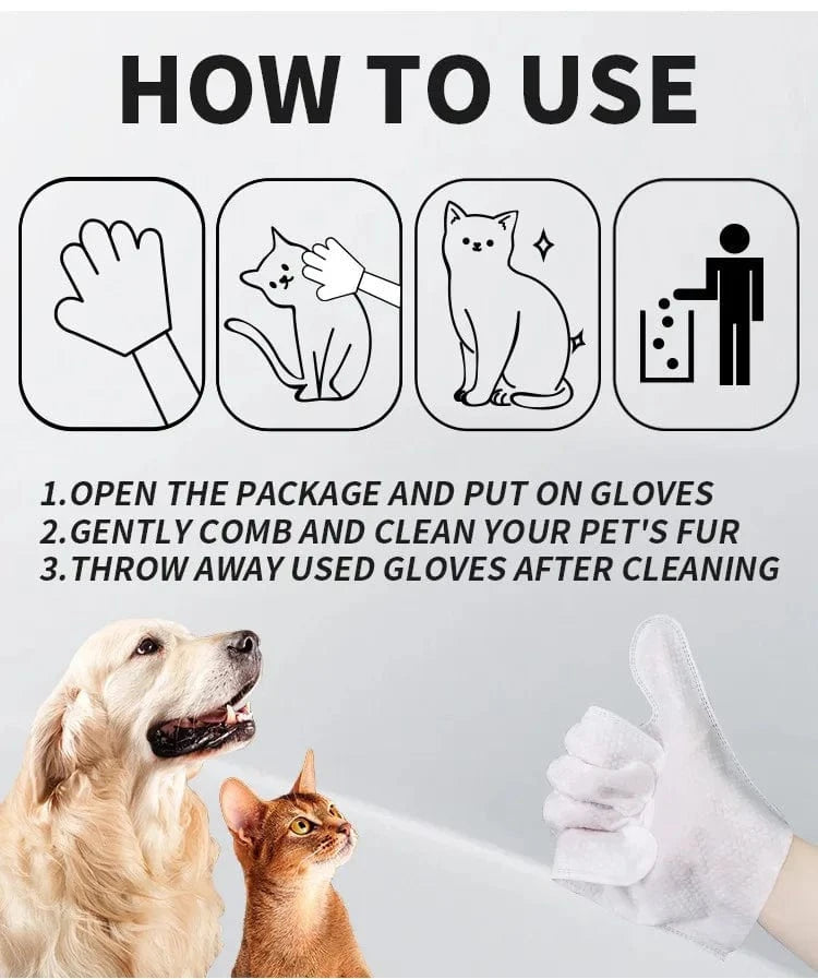 6pcs Pet Cleaning Gloves – Waterless Bath Wipes for Dogs & Cats