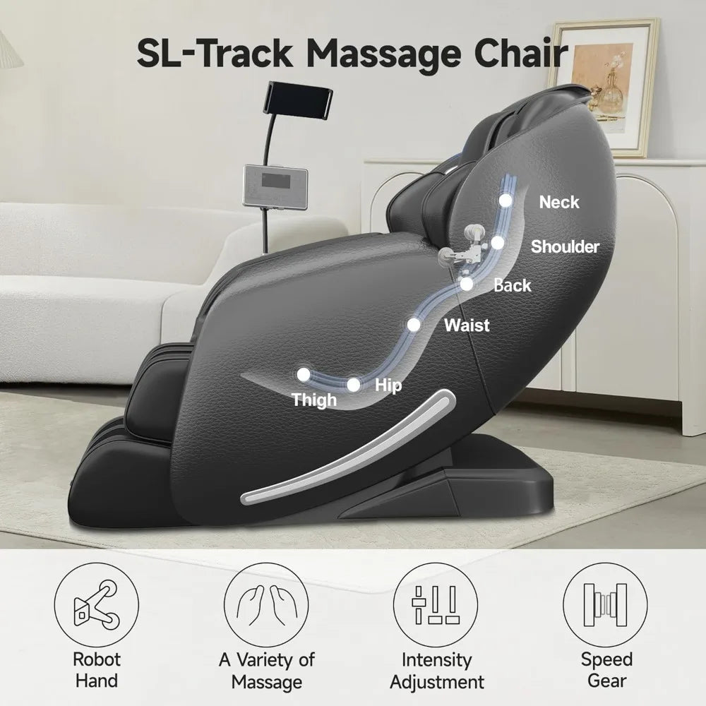 Full Body Zero Gravity SL Track Shiatsu Massage Chair Recliner with APP Control Phone Holder Child Lock Pause Button LED