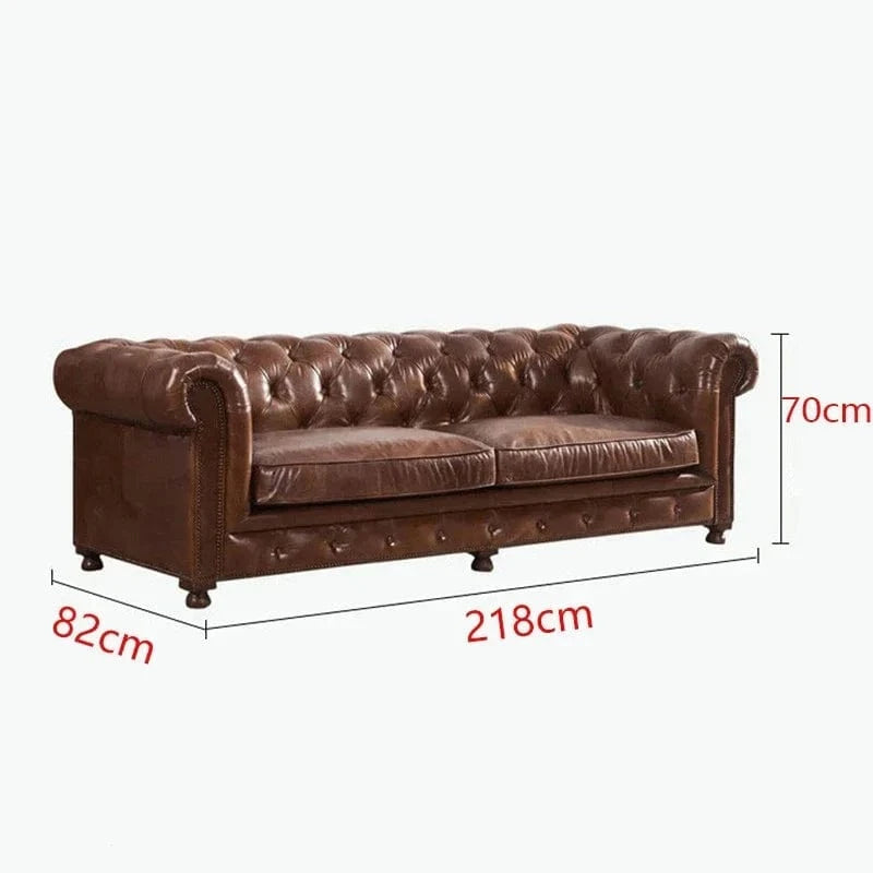 Classic Pull-Up Oil Wax Leather Sofa - Luxury Sofa for Villa Living Rooms, Whiskey Lounges & Cigar Bars