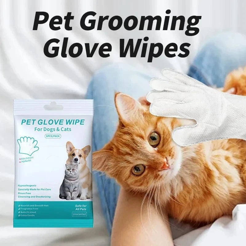 6pcs Pet Cleaning Gloves – Waterless Bath Wipes for Dogs & Cats