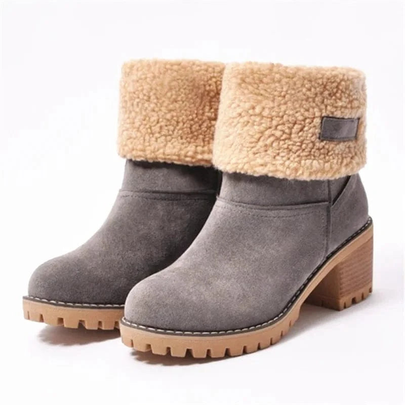 Women's Winter Fur Snow Ankle Boots – Warm Plush High Heel Boots for Cold Weather