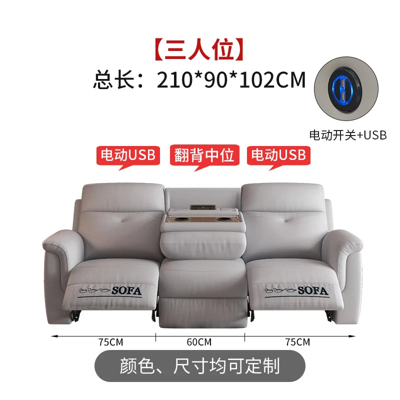 Komfortabler elektrischer Relaxsofa-Schnittsofa aus Leder, echtes einziehbares kombiniertes Schlafsofa, umwandelbares Divano Letto Möbel