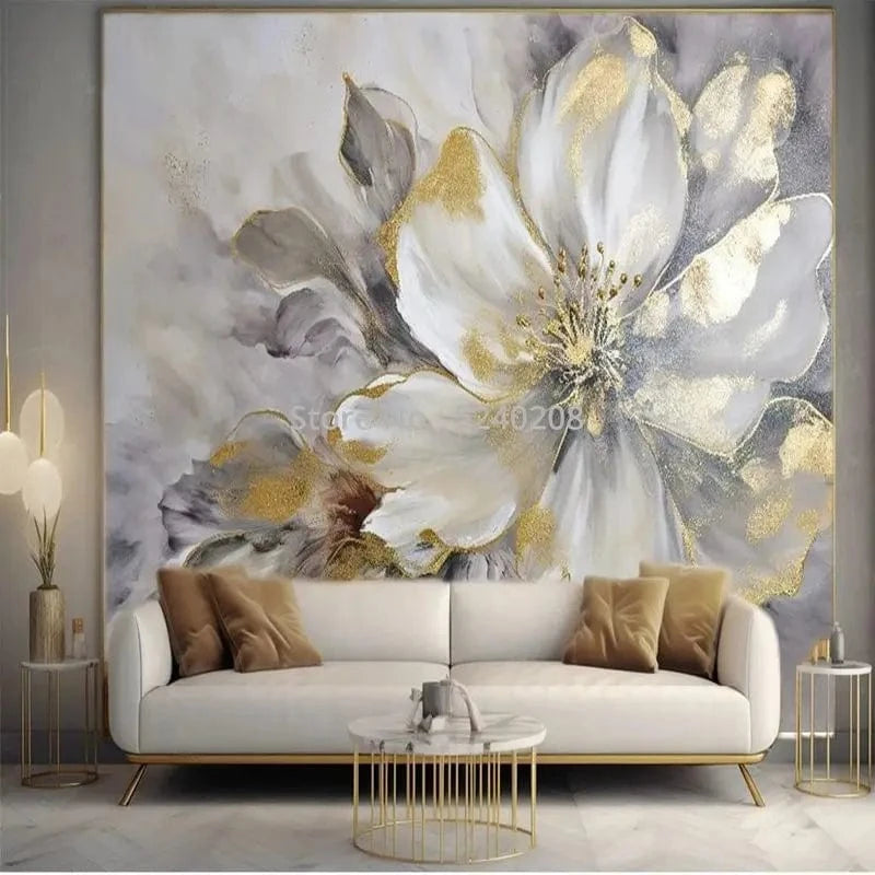 Custom 3D Modern Gold Leaf Flower Art Wallpaper Mural