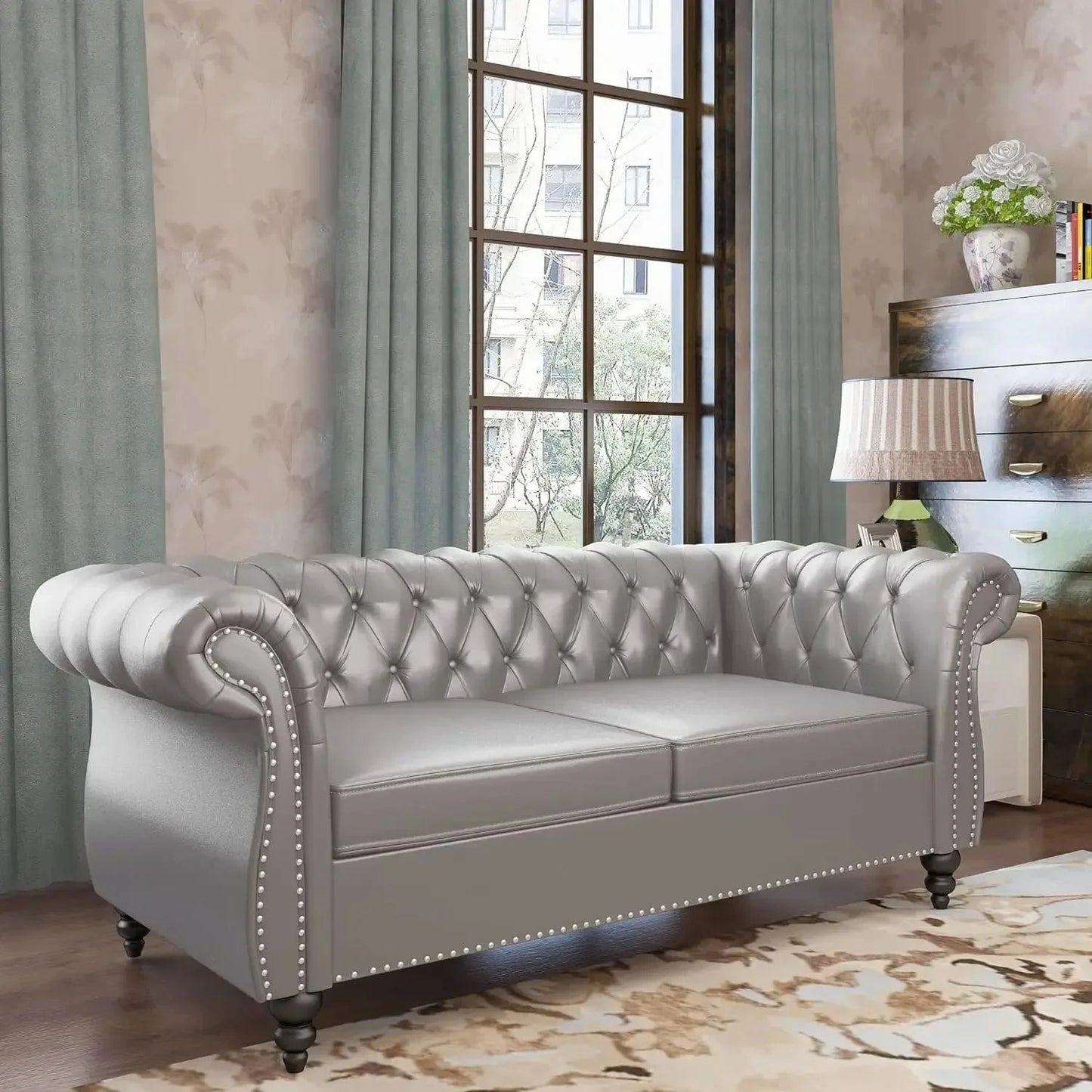 Accent Chesterfield Loveseat Sofa – Modern Tufted Upholstered Couch - FastZen