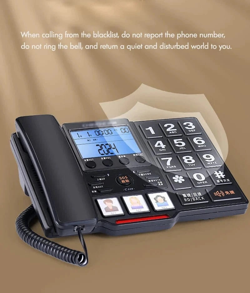 Big Button Corded Landline Phone with Picture Dial, Voice Broadcast - FastZen