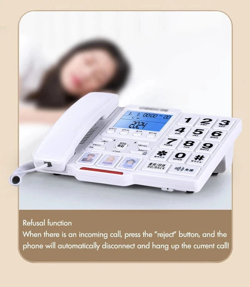 Big Button Corded Landline Phone with Picture Dial, Voice Broadcast - FastZen